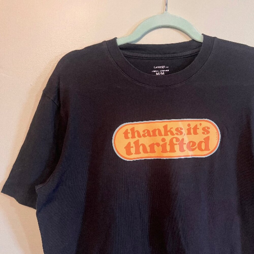 3 for $20 || "thanks it's thrifted" black tee (size M/L) casual, graphic tee